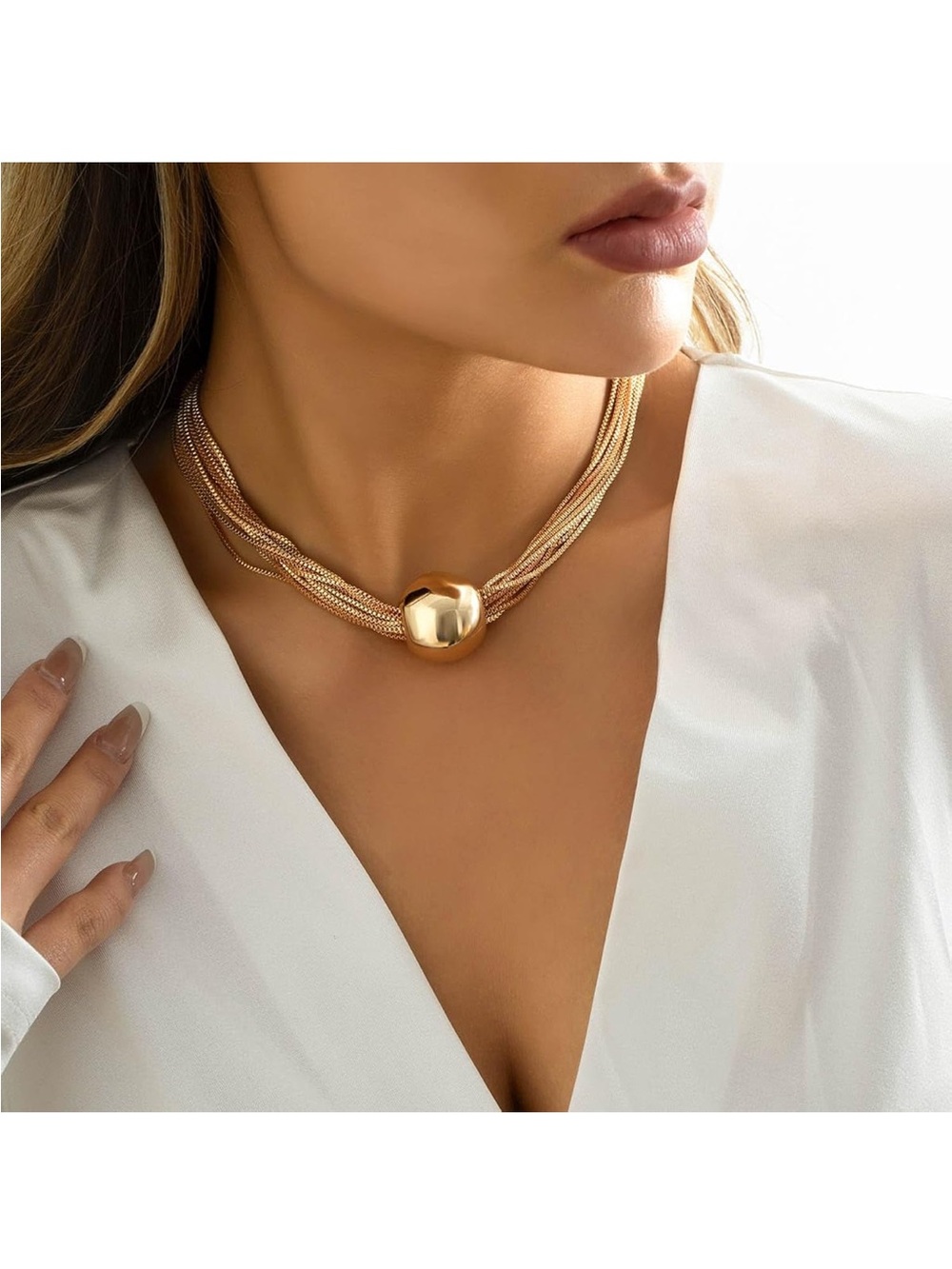 Clataly Necklace with thick sphere charm, exaggerated